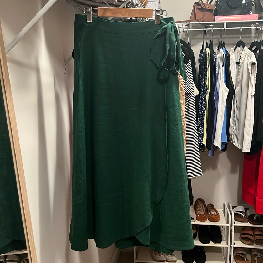 J. Crew green linen blend faux wrap skirt xs